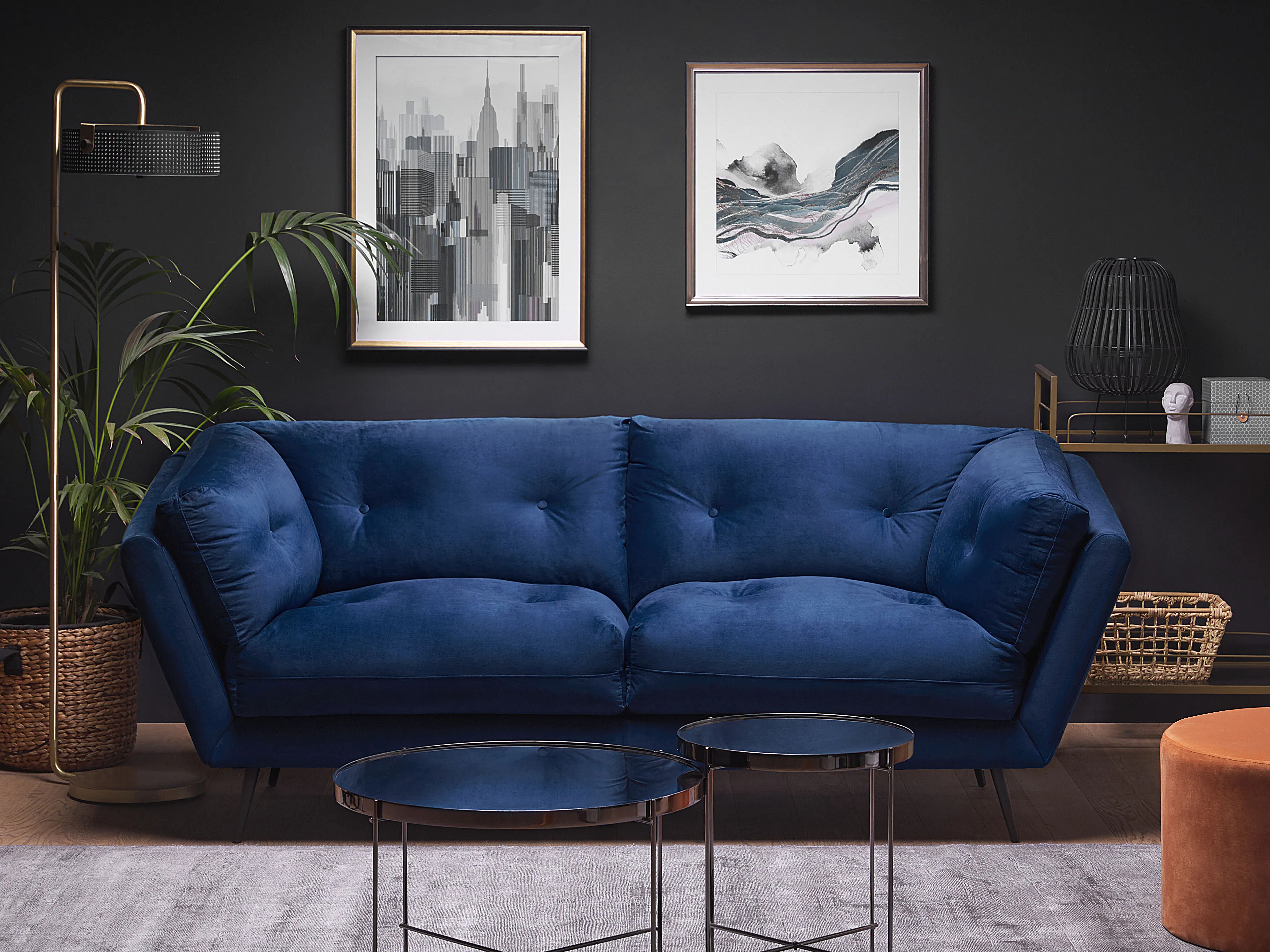 Sofa 3 Seater LENVIK Velvet Navy Blue