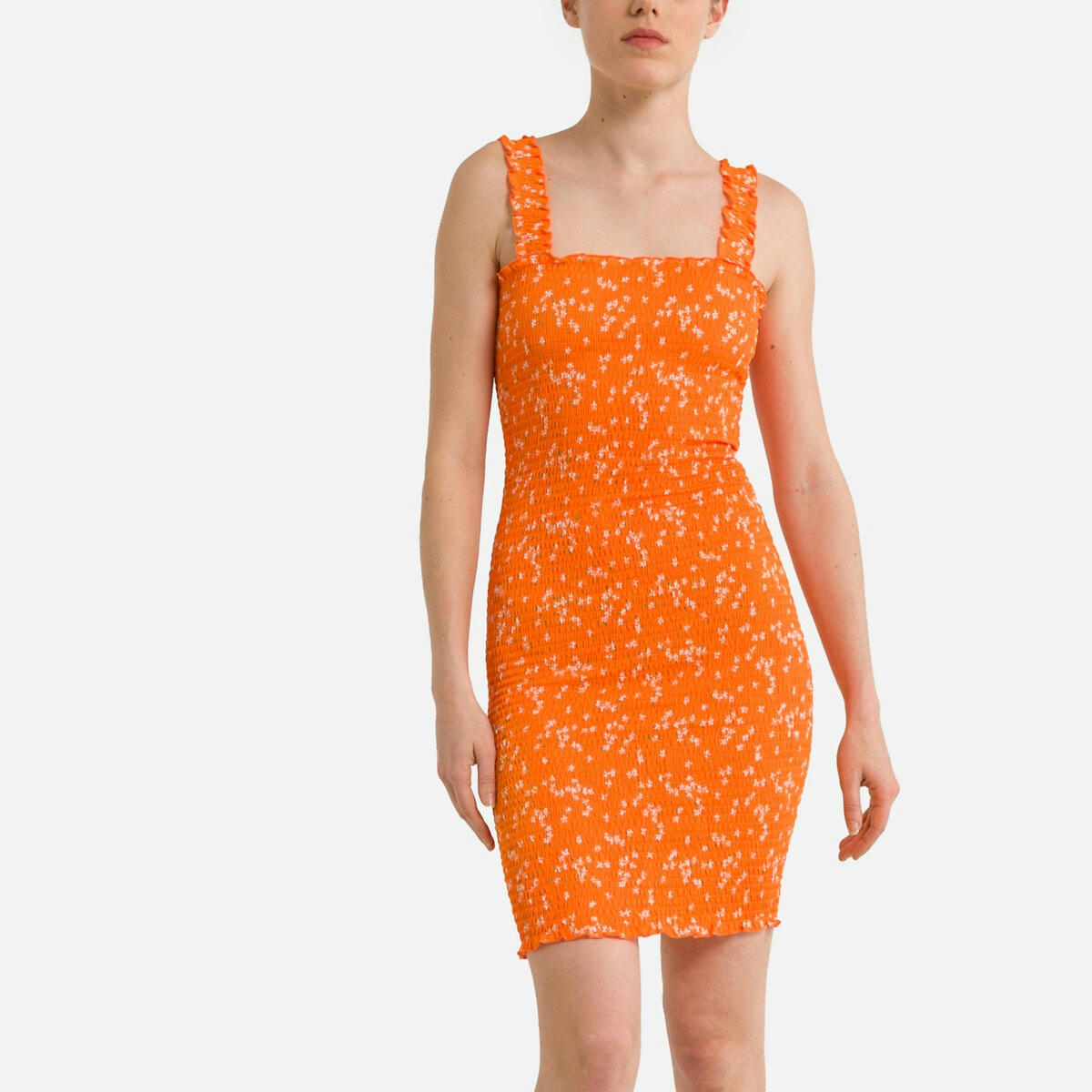 Robe courte imprimée, col carré