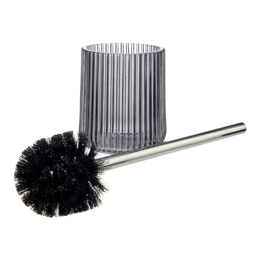 Brosse WC socle en verre strié noir transparent Ø10,5xH36cm