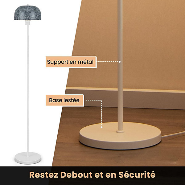 Lampadaire avec Abat jour Interrupteur à Pied Lampe sur Pied avec Douille E27 Poteau en Métal Base Lestée Lampadaire Moderne