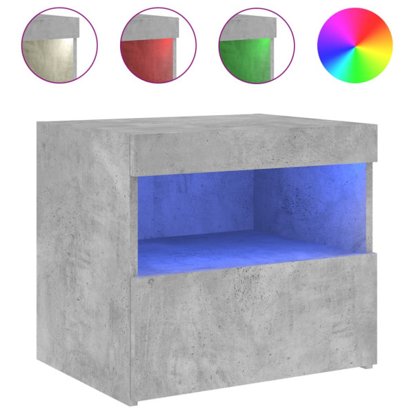 Szafka Nocna Stolik Komoda Szara z LED Do Sypialni 50x40x45 cm