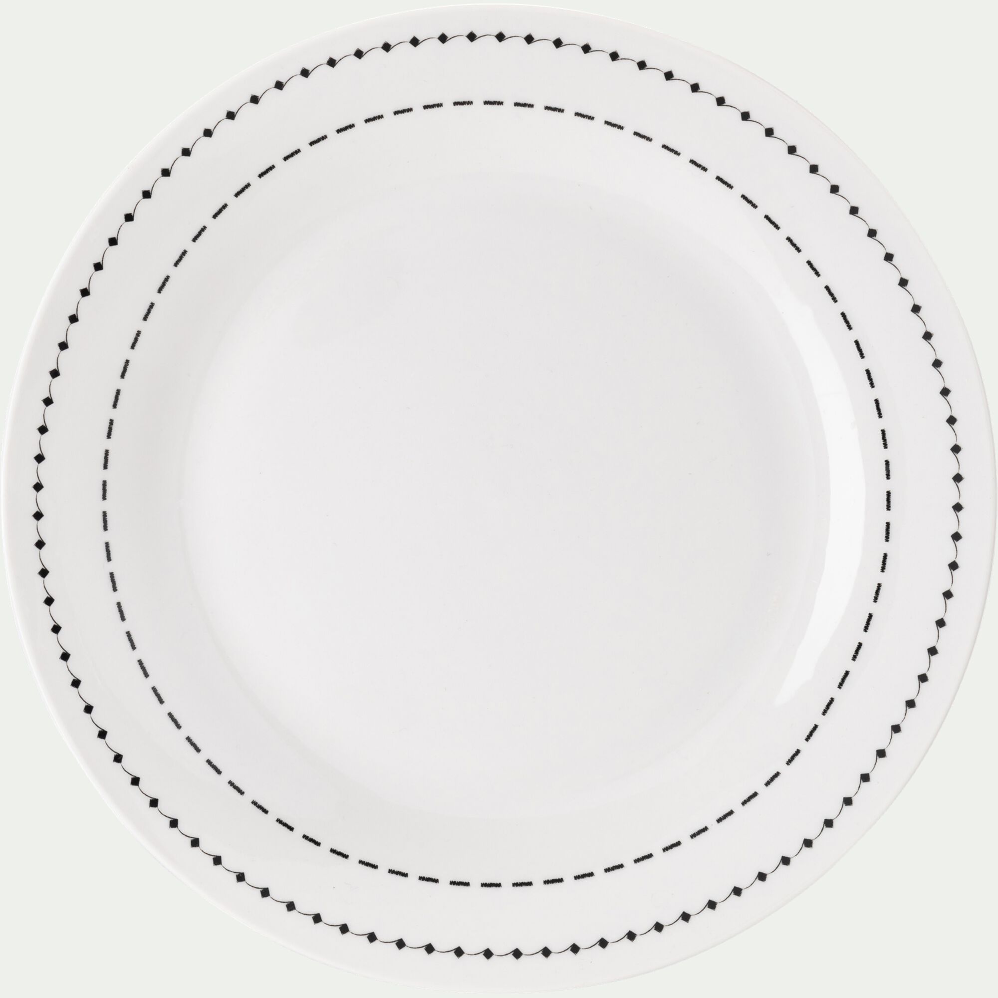 MEDINE - Lot de 4 assiettes à dessert en porcelaine avec liseré noir D19,5cm - blanc