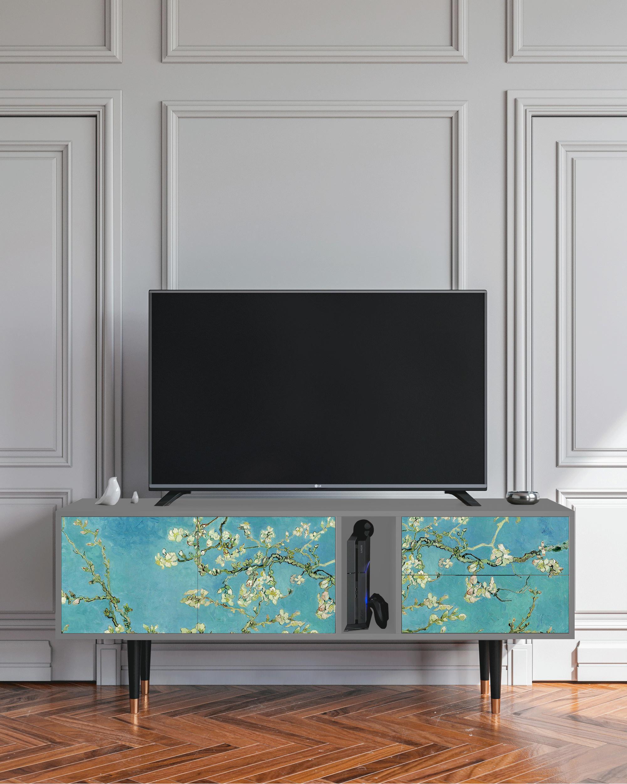 ALMOND BLOSSOM BY VAN GOGH - Meuble TV  bleu 2 tiroirs et 2 portes L 170 cm