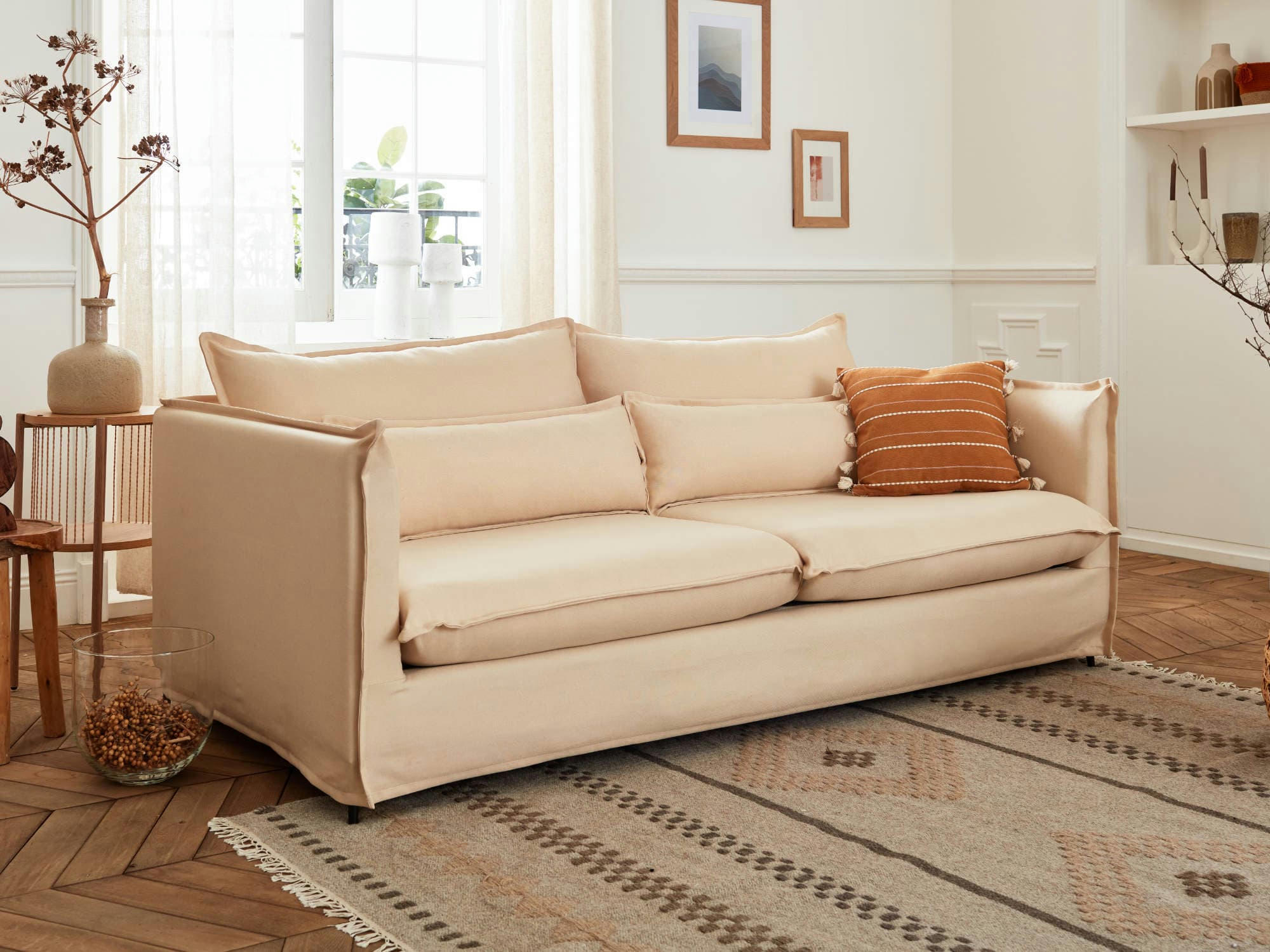 ADRIANN - Canapé droit 3 places en tissu beige