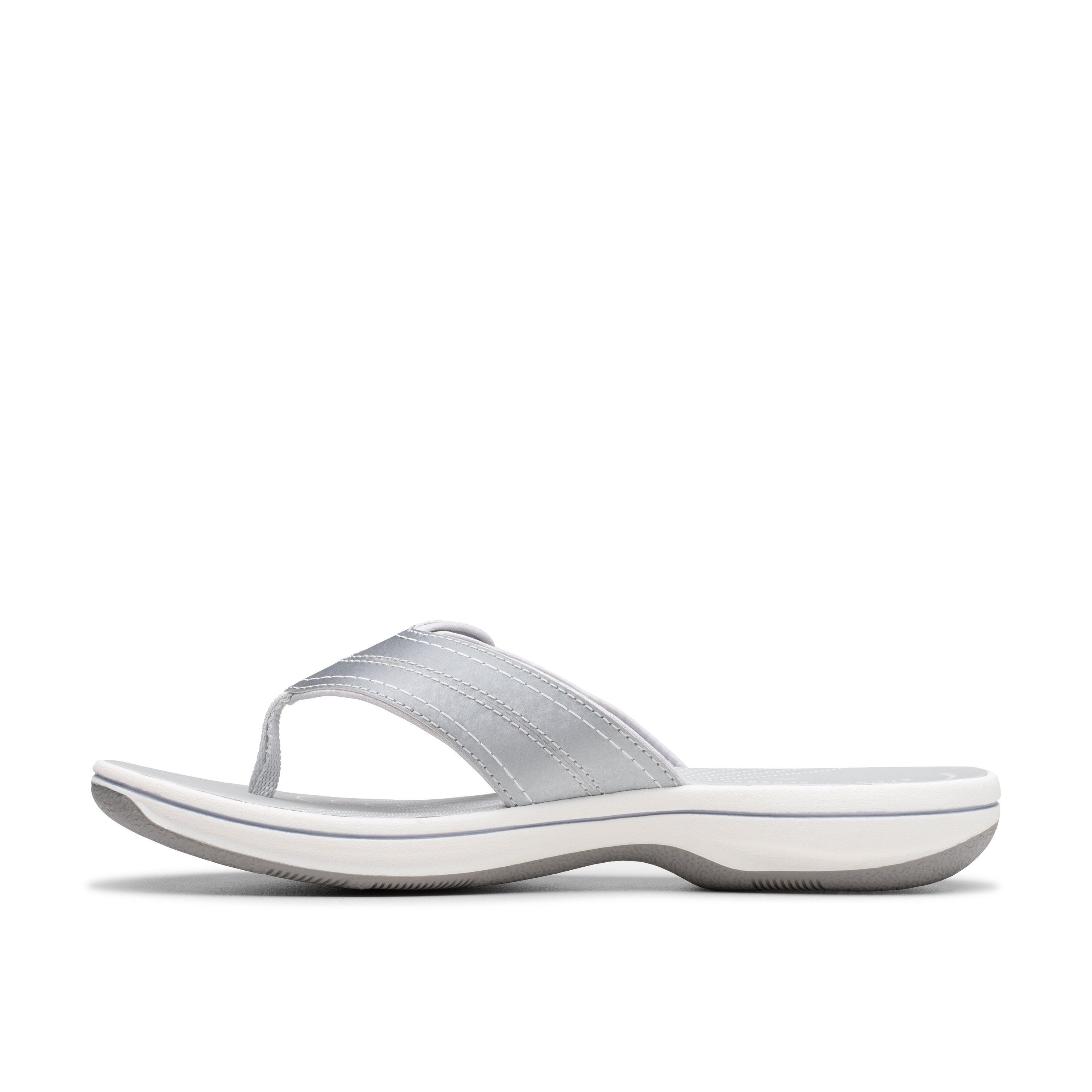 Clarks Brinkley Reyna Silver Flat Sandals,Flip Flops