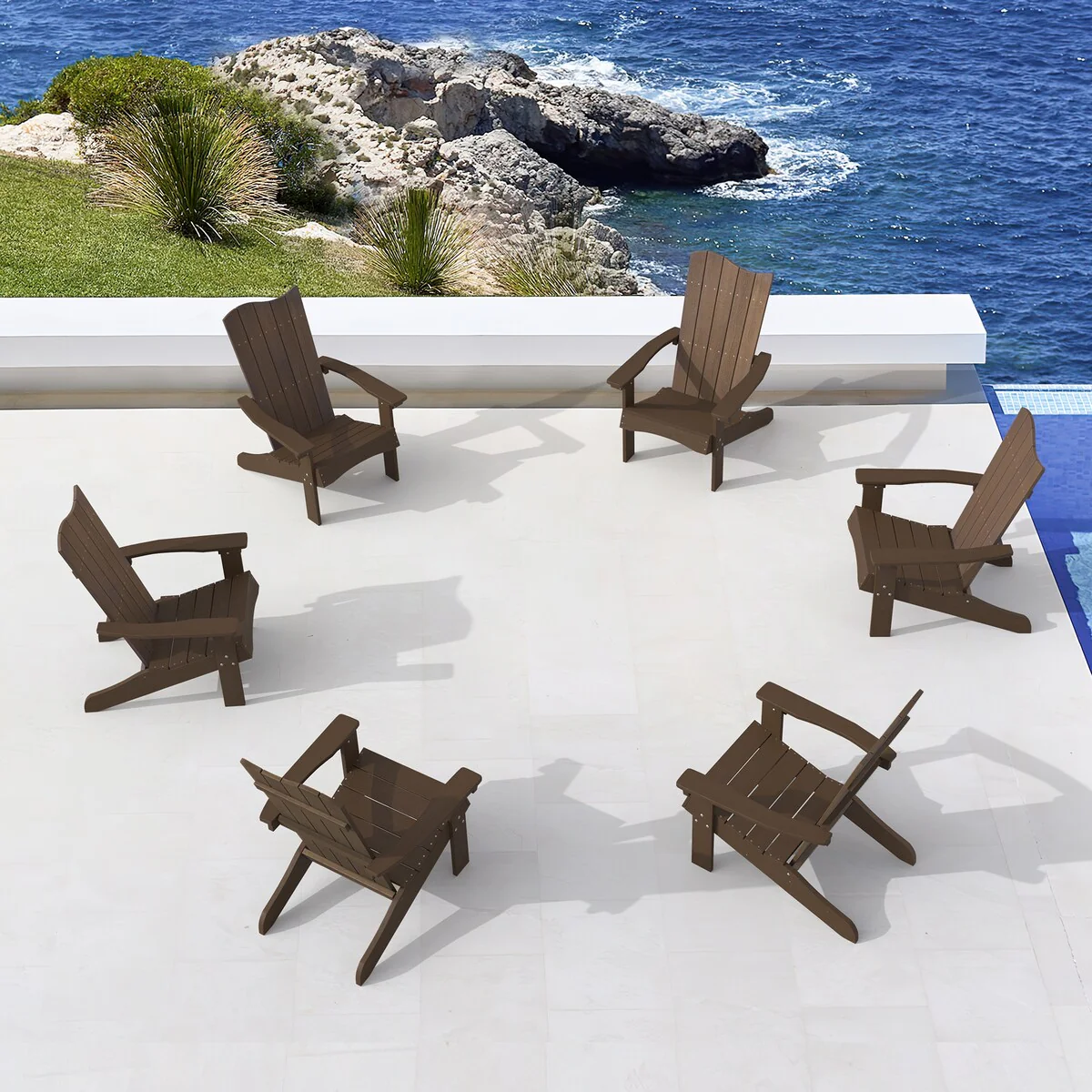 LUE BONA Set of 6 Outdoor Poly Weather Plastic Patio Furniture Adirondack Chairs
