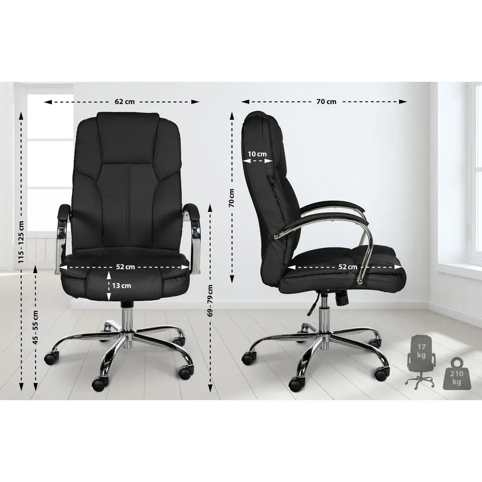 CLP Bureaustoel XXL Xanthos chroom Frame - Kunstleer - zwart