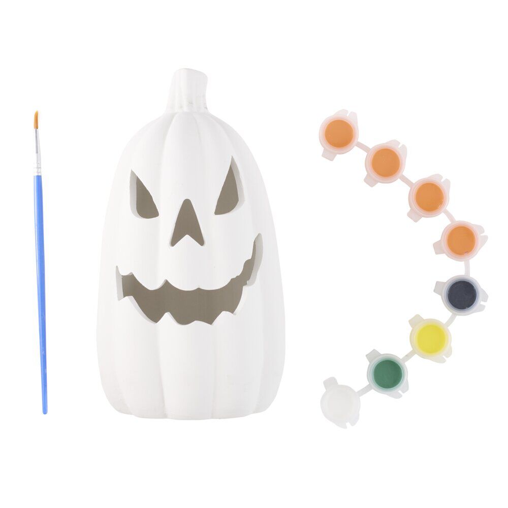Bougeoir LED citrouille Halloween plâtre à peindre mini peinture 3ml x8 (2 modèles)