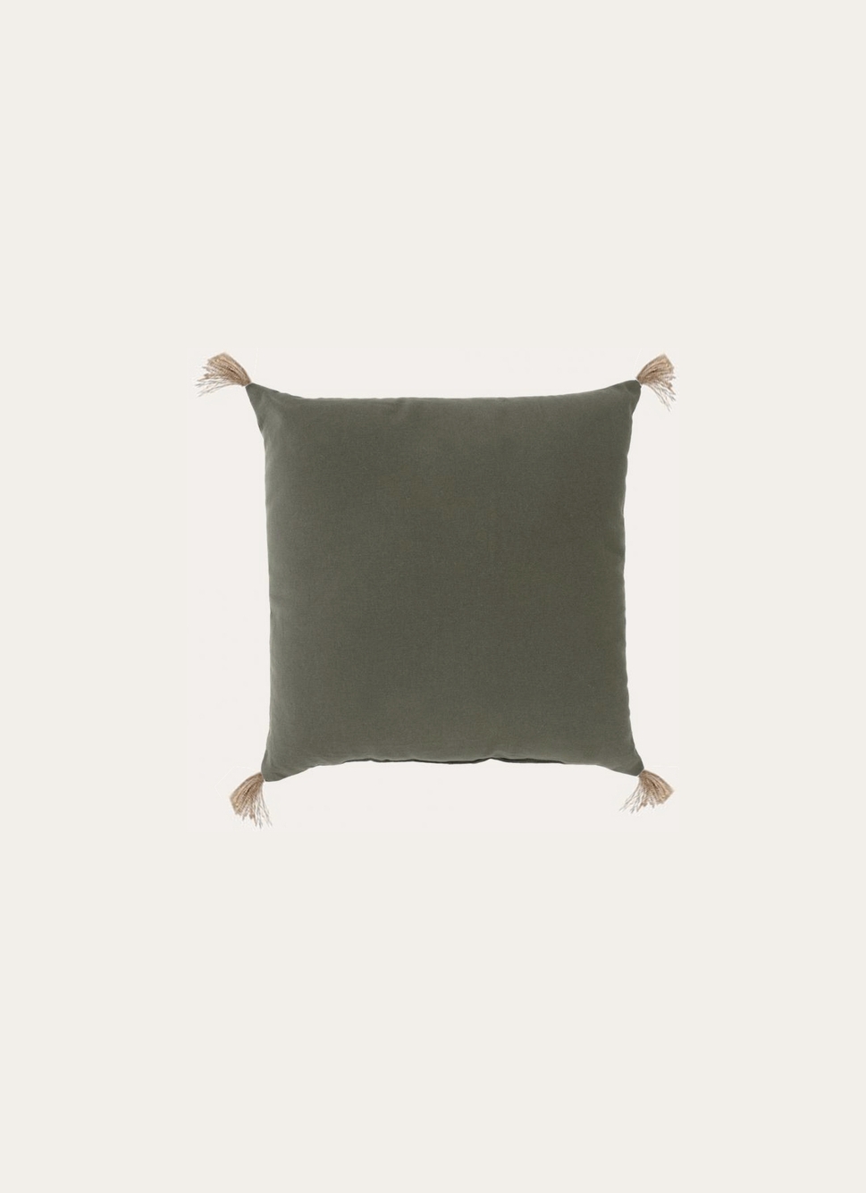 COUSSIN EN COTON UNI AVEC PETITS POMPONS VERT FONCE