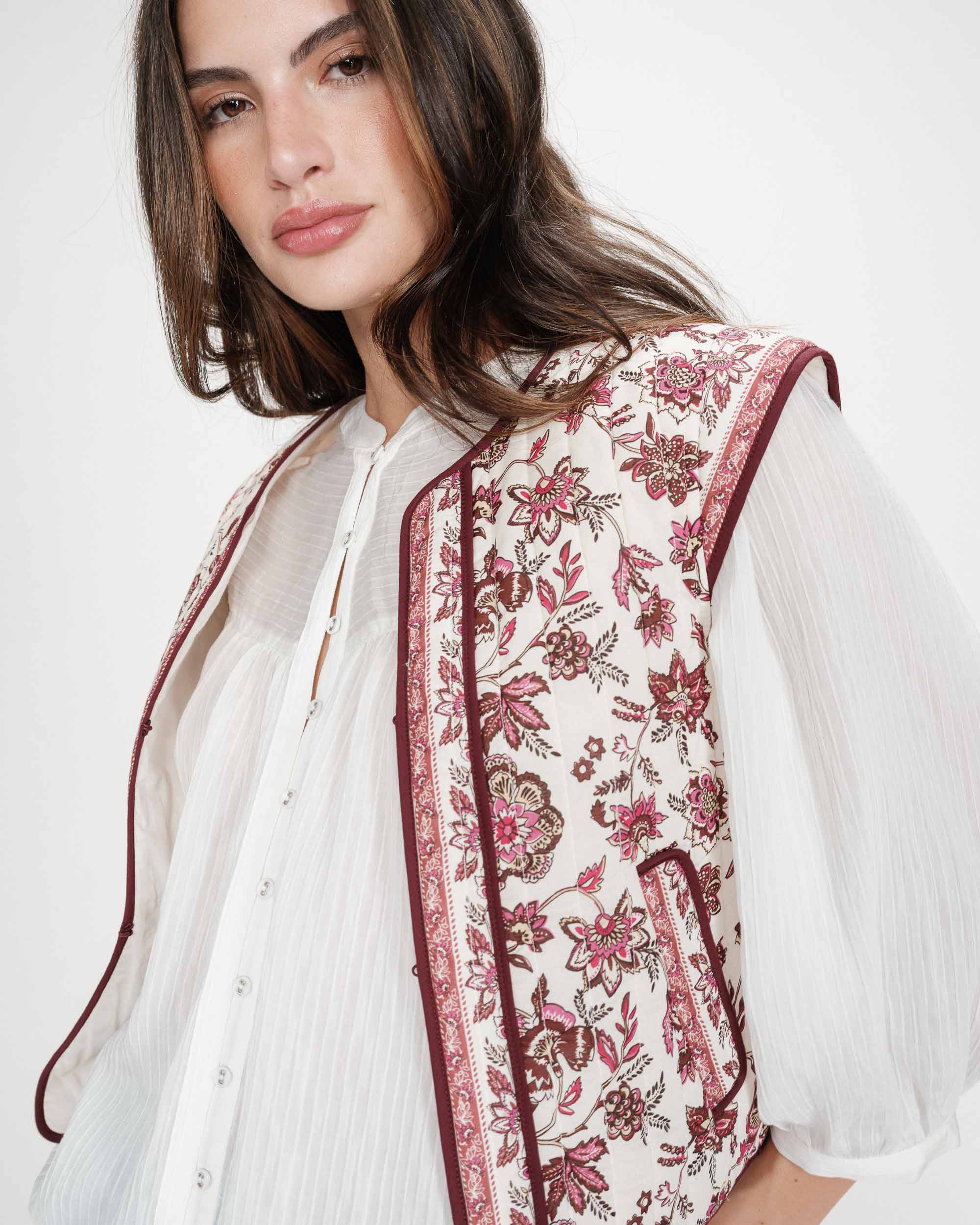 Veste matelassée en coton sans manches imprimée fleur Viola
