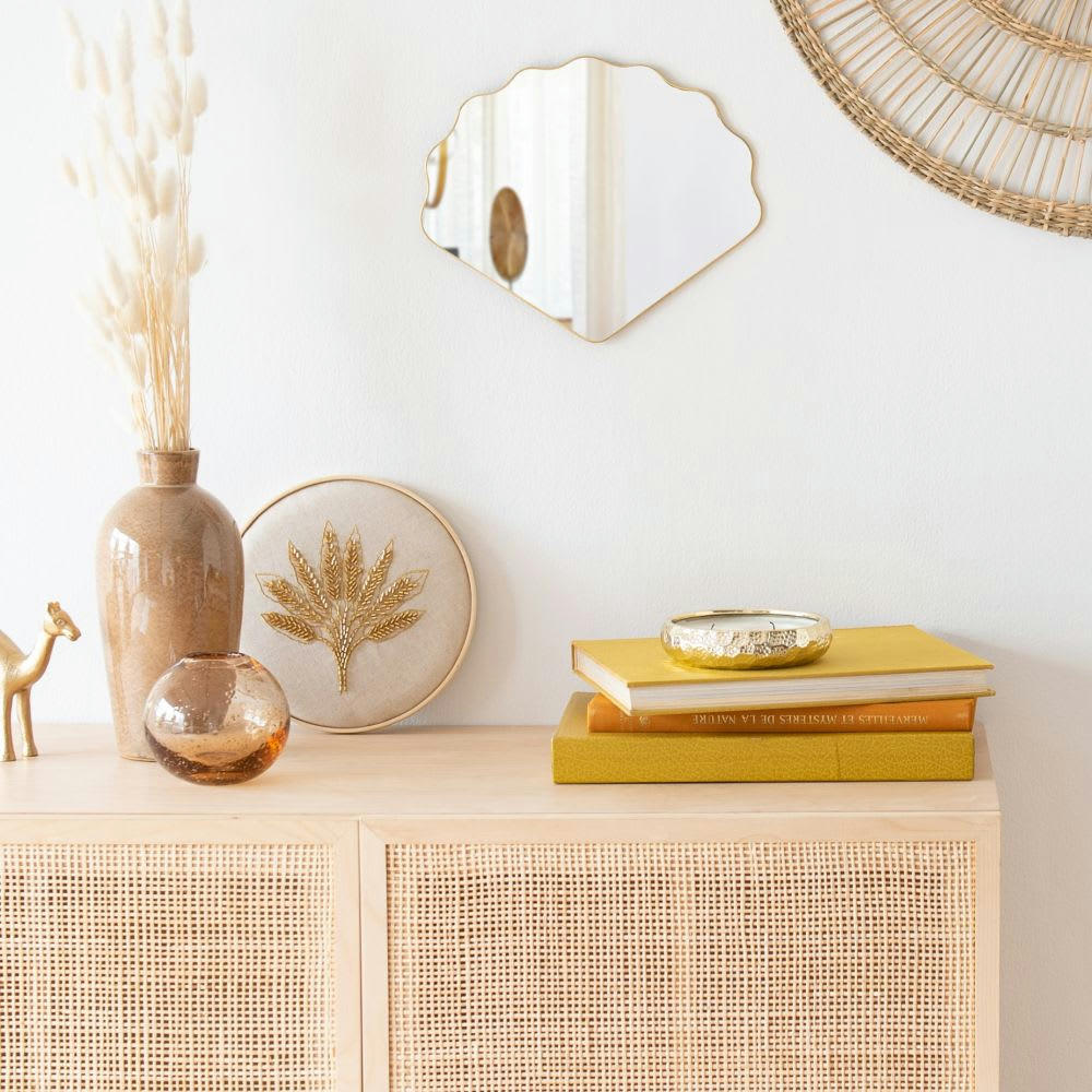 ANGELA - Miroir coquillage en métal doré 30x25