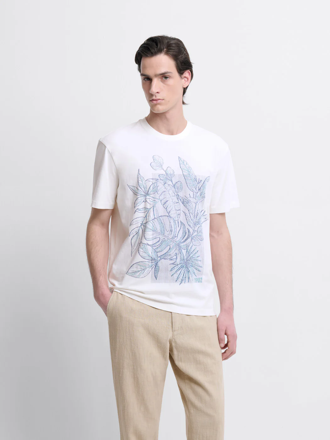 T-shirt col rond fleuri