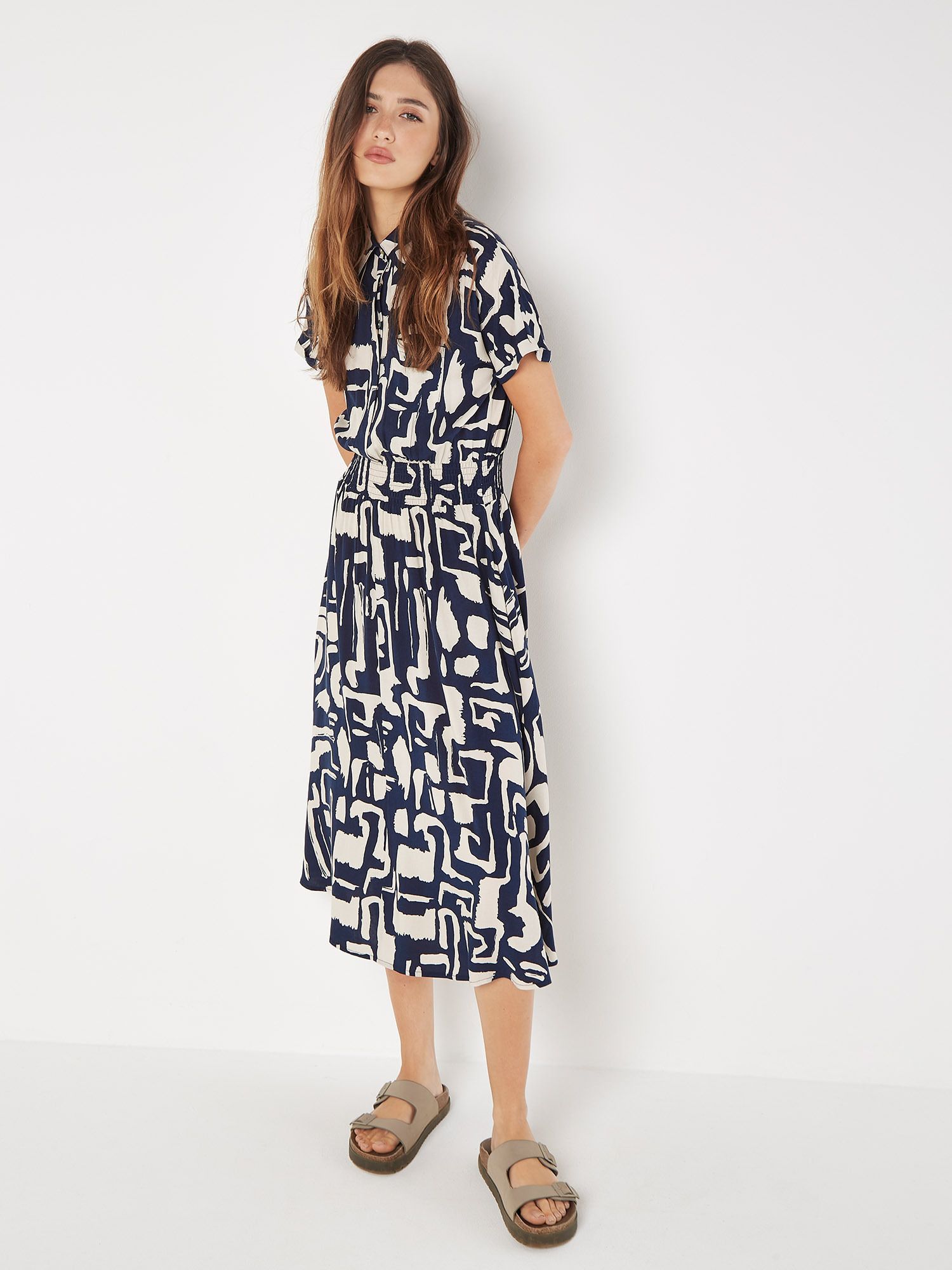Apricot Geo Grecian Shirt Midi Dress