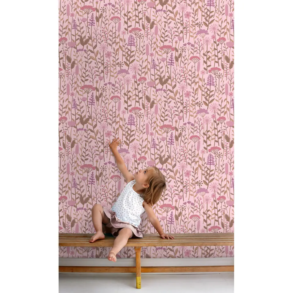 ESTAhome behang veldbloemen roze - 50 x 900 cm