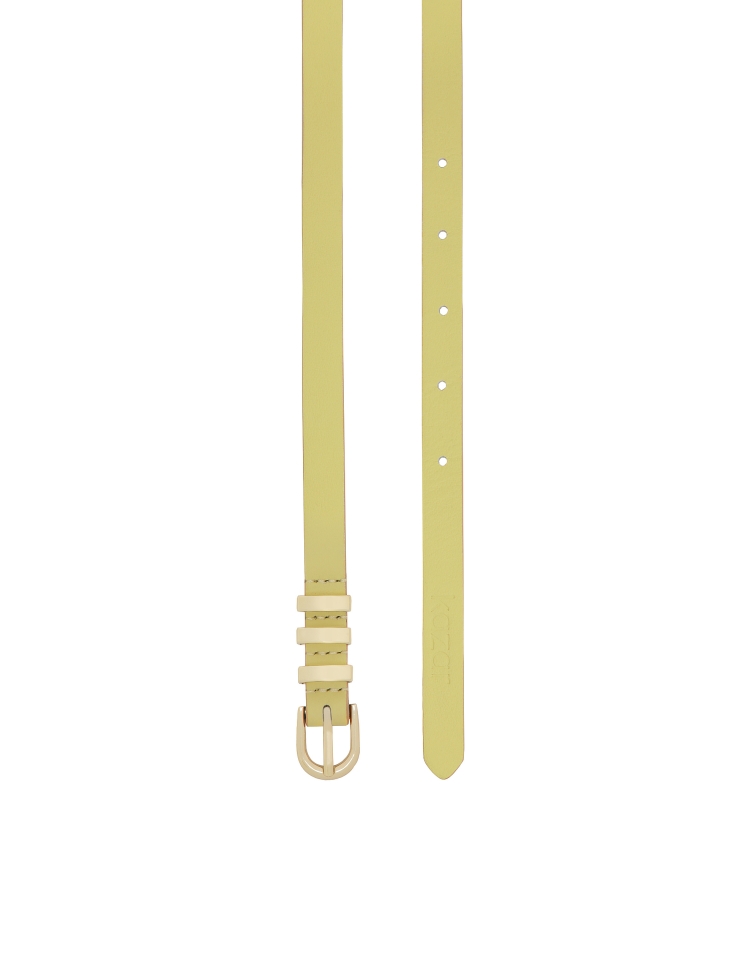 Narrow leather belt with gold hardware