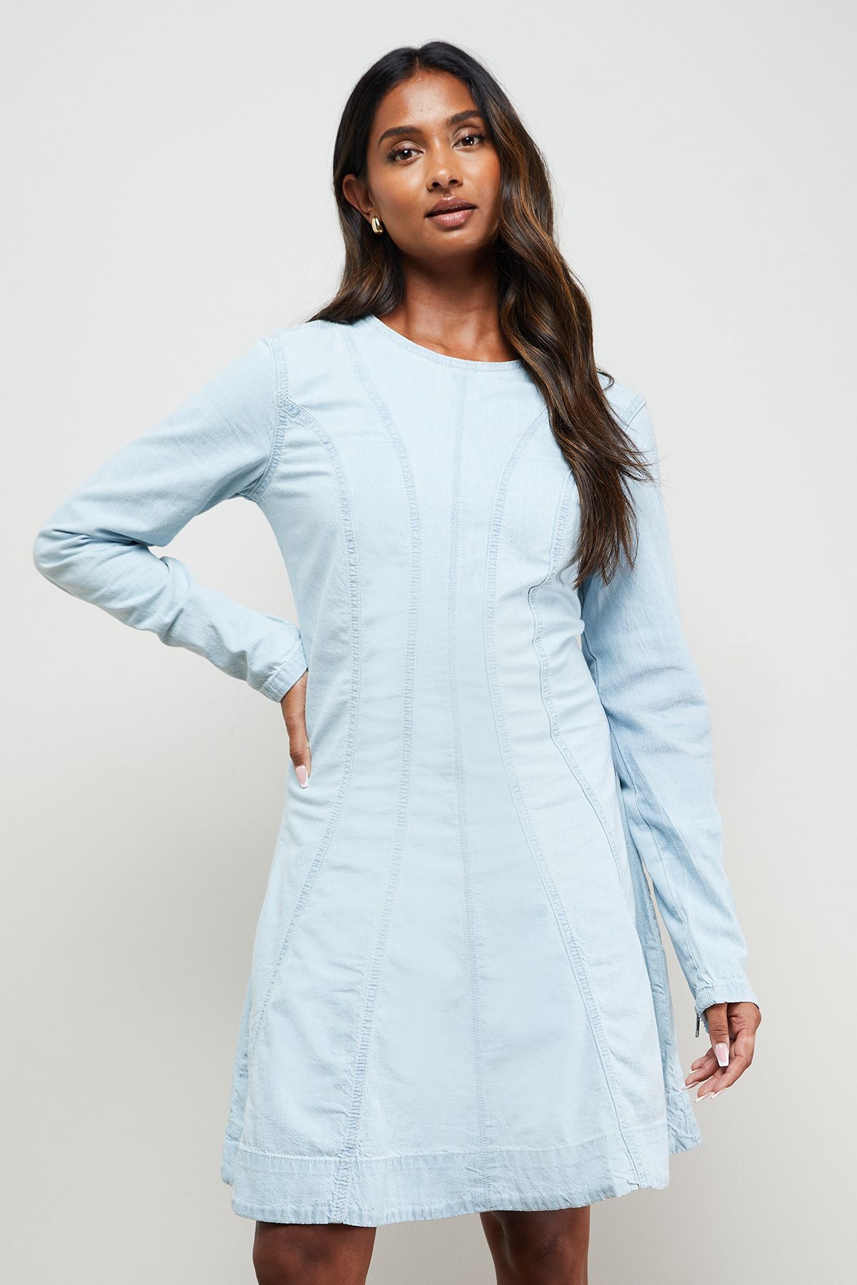 Oasis Denim Long Sleeved Skater Skirt Mini Dress