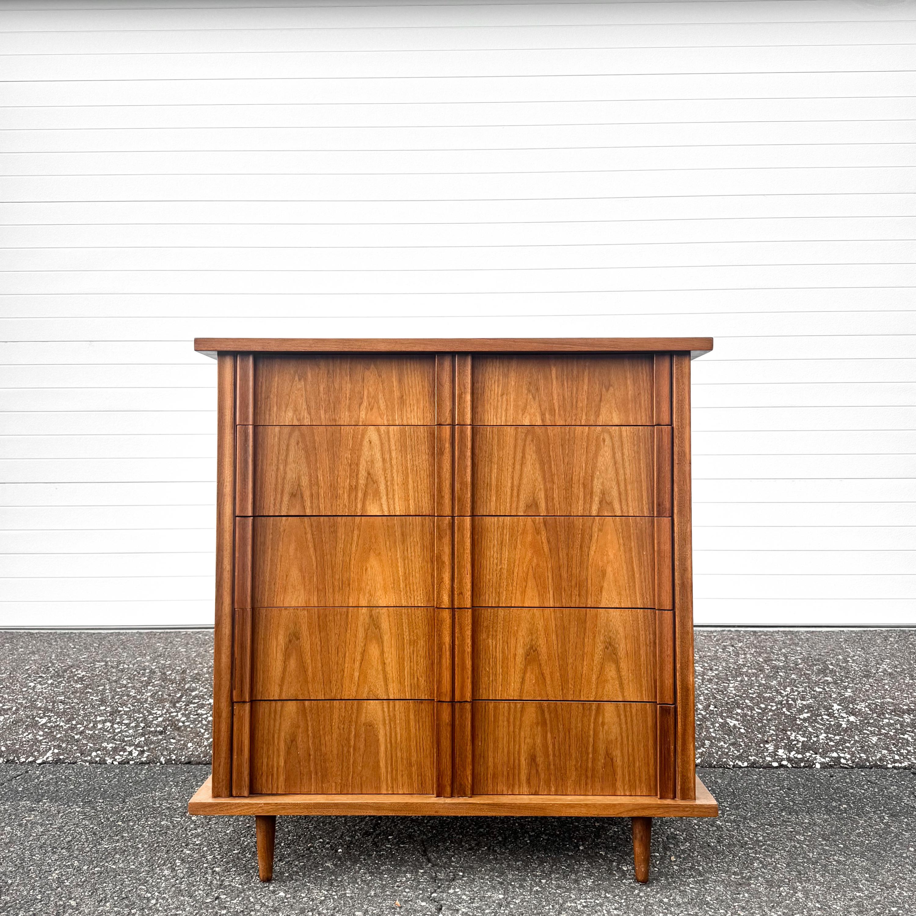 Mid Century Walnut High Chest or Tall Dresser by American of Martinsville MCM Wood Storage Cabinet Furniture