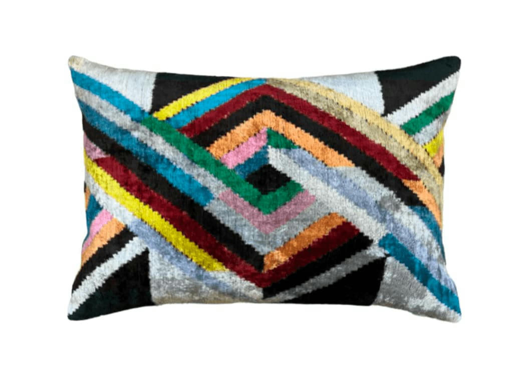 - Housse de coussin velours soie ikat   40x60 multicouleur