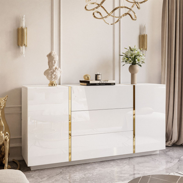 Komoda z szufladami ONYX wysoki połysk 158 cm biała