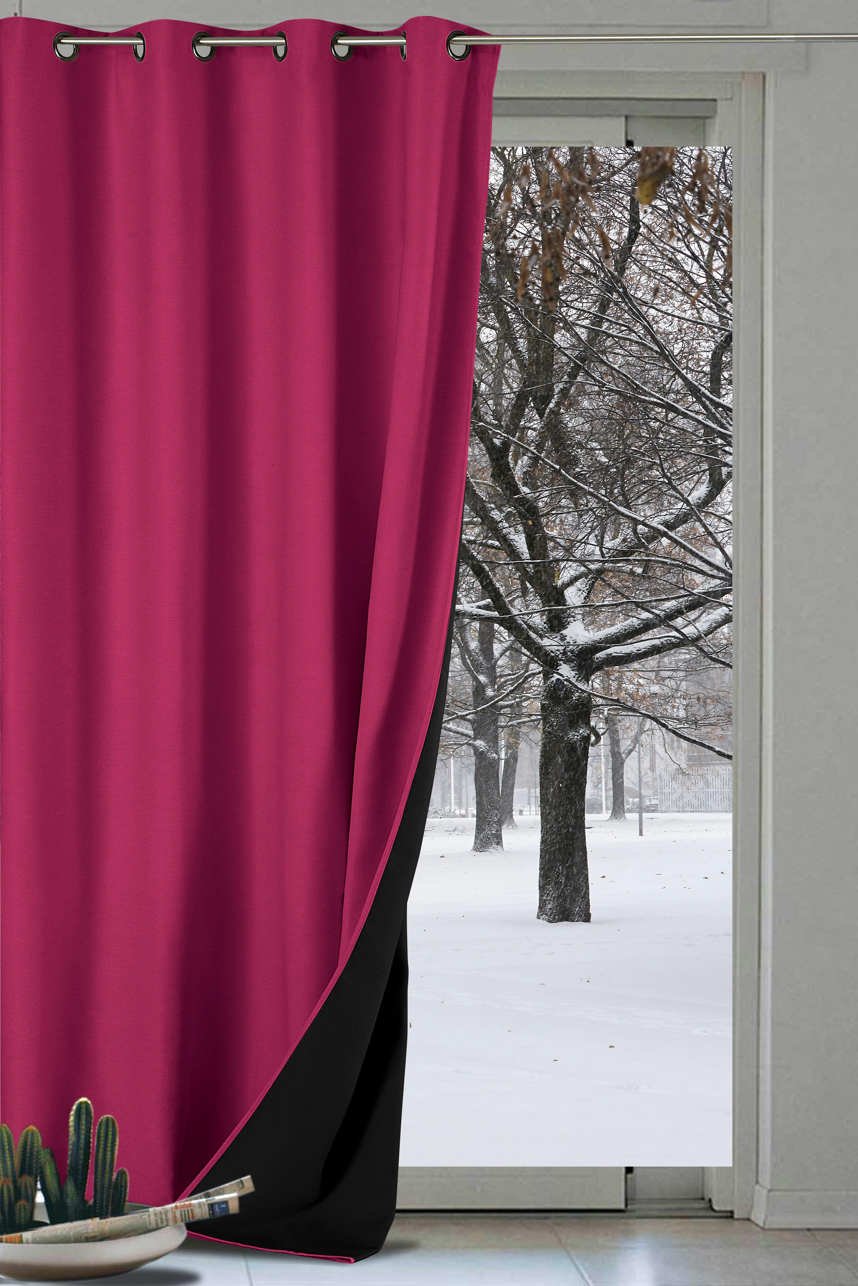 GALENA - Rideau thermique aspect velours 140x260cm Framboise