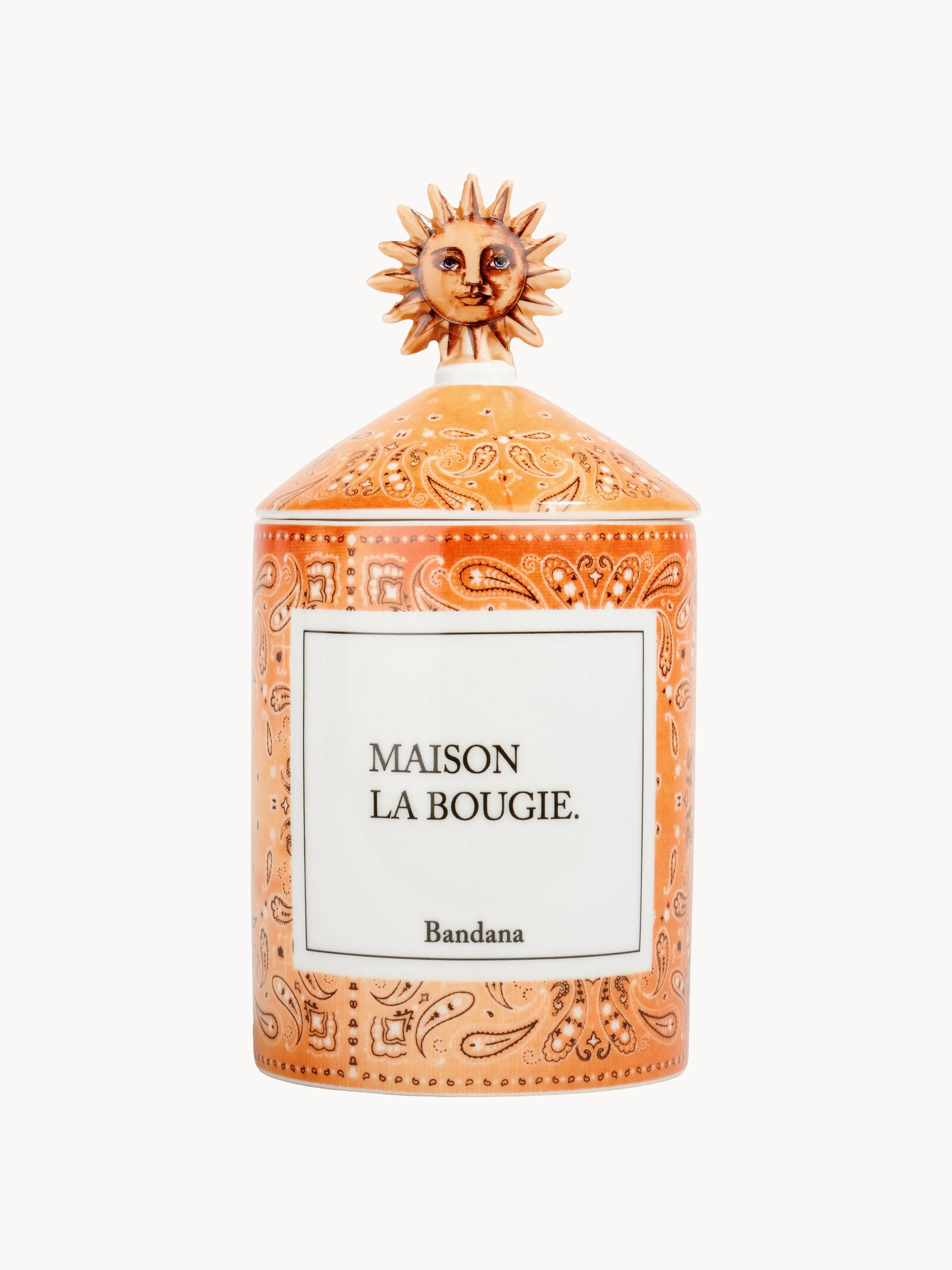 Handgefertigte Duftkerze Bandana (Mandarine, Sandelholz & Bernstein)