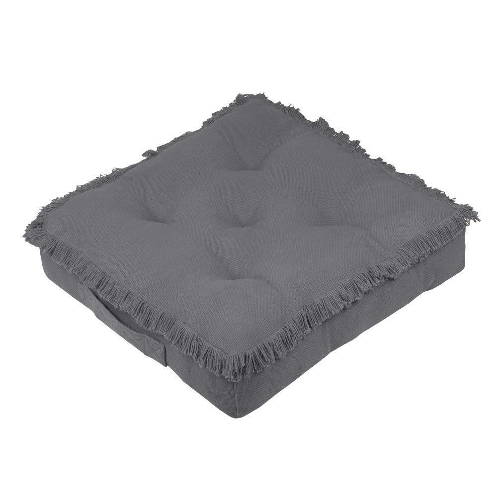 FRANGES - Coussin de sol en coton gris 45x45