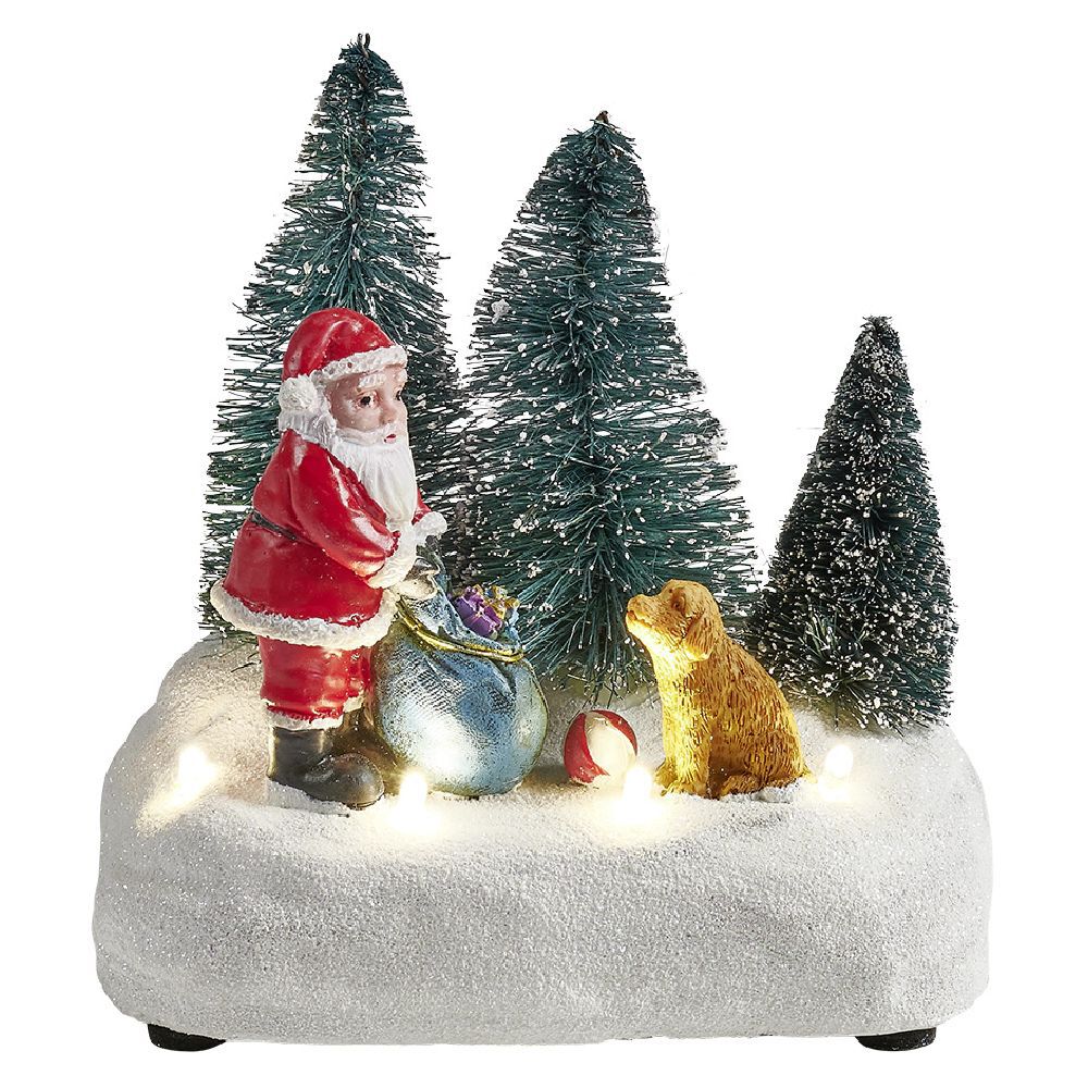 Scénette lumineuse Père-No&euml;l avec cadeaux Village de No&euml;l