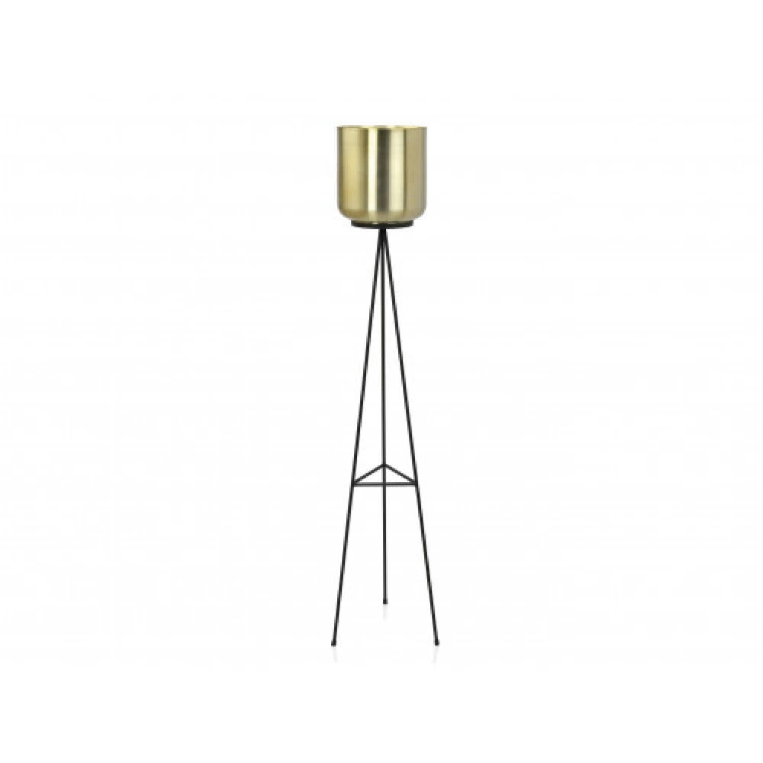 - Cache-pot sur pied en métal noir et laiton doré H120