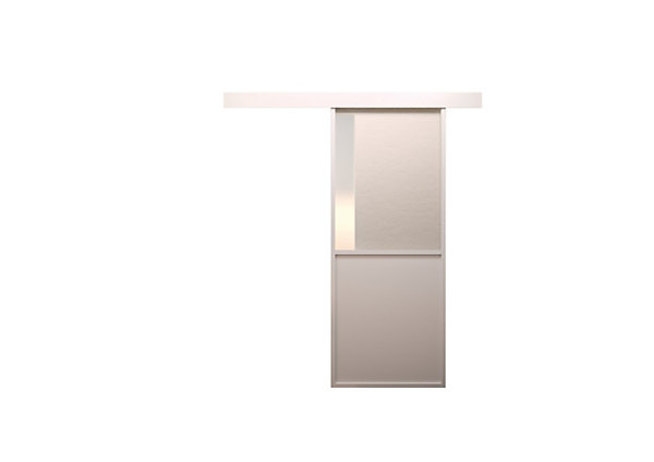 Kit porte coulissante en applique Contemporain blanc cadre en aluminium et verre dépoli Blanc H 204 x 93 x 3,6 cm