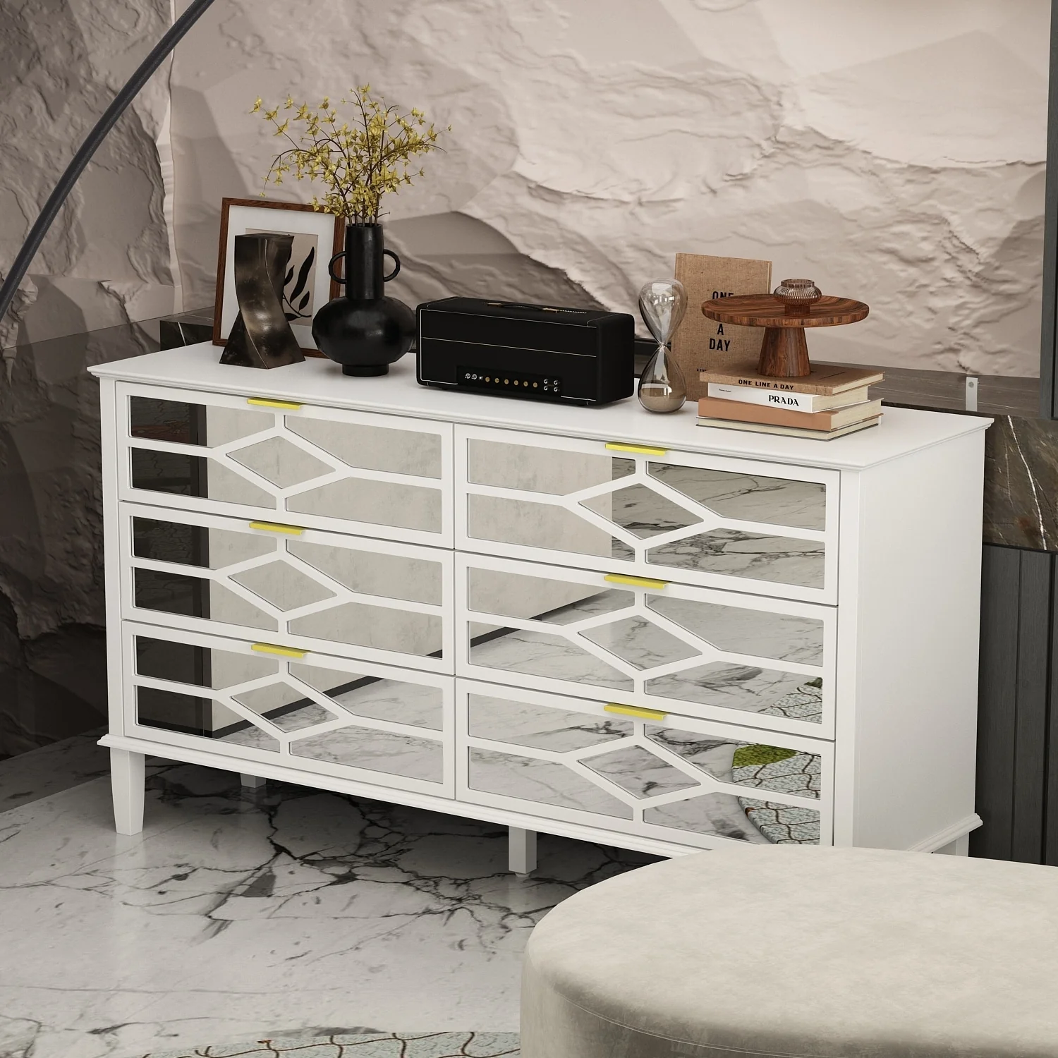 6 Drawer Dresser, Chest of Drawer Functional Organizer Cabinet Lacquer