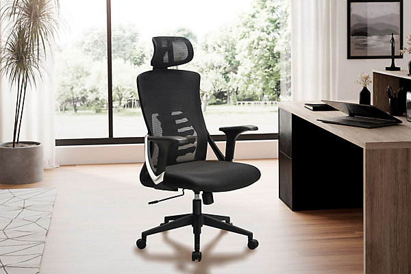 Chaise de Bureau Tissu Noir Fauteuil Ergonomique Siège Pivotante 120 kg FineBuy