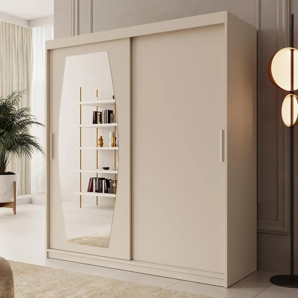 Meubella - Kledingkast Azai - Beige - 180 cm - Met spiegel