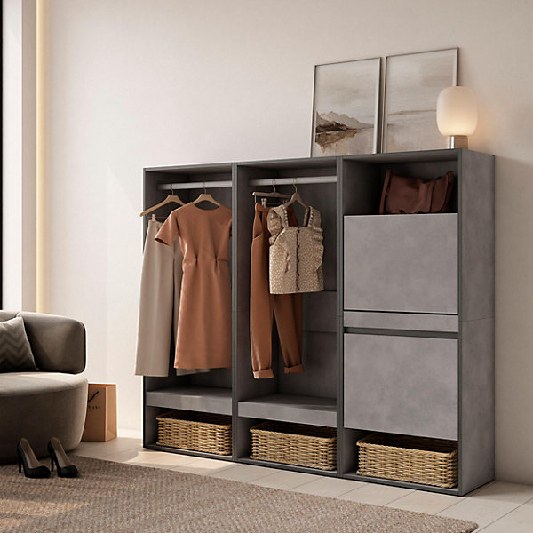 Armoire Vestiaire ouvert meuble chaussures 180x35x145cm couleur gris
