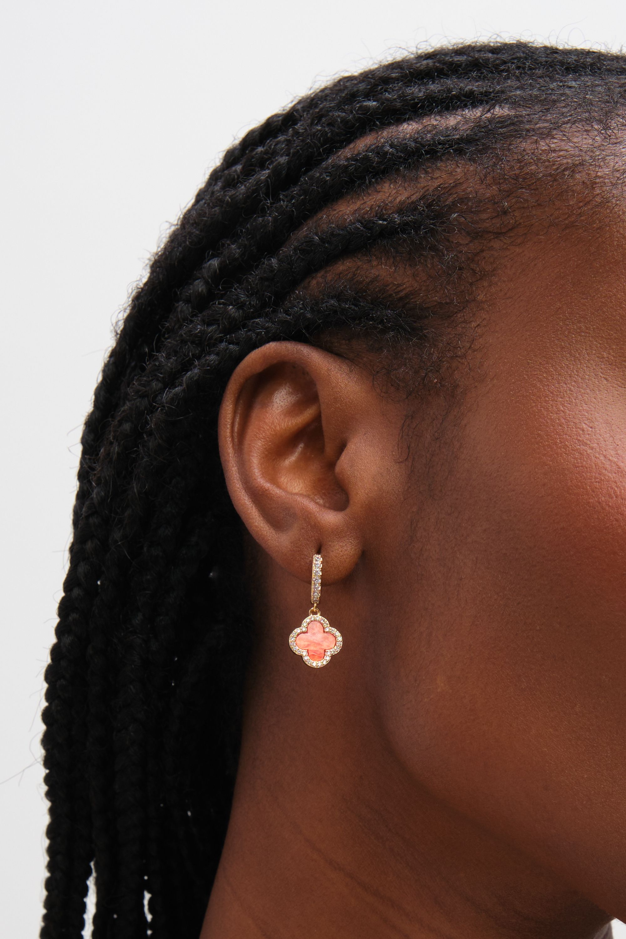 Jon Richard Gold Plated and Coral Clover Huggie Earrings