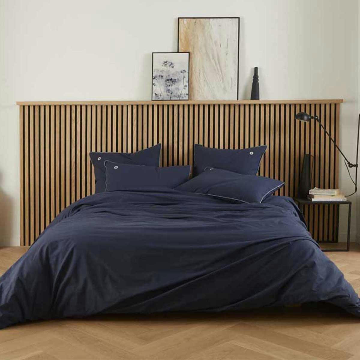 CŒUR BLEU - Parure de lit unie en coton bio bleu nocturne 260x240