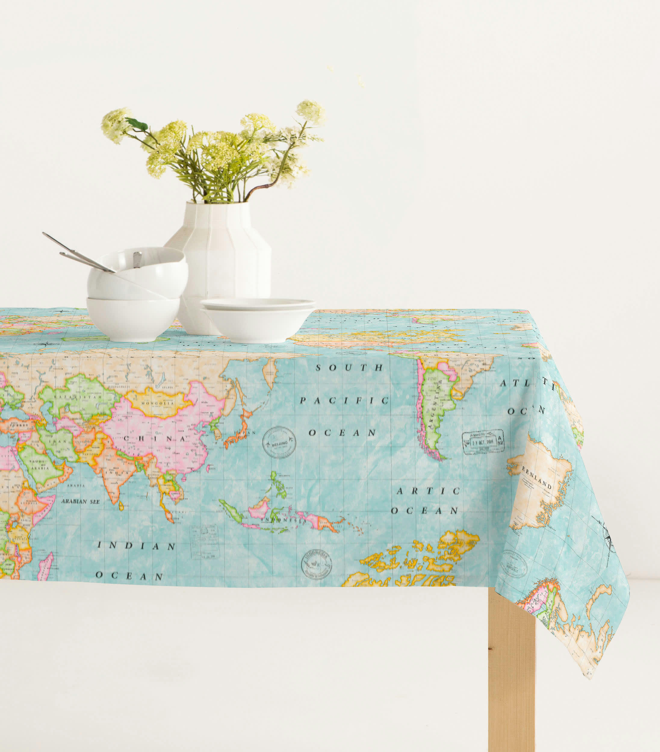 NEW MUNDIVINT - Nappe imprimée bleu avec traitement anti-taches en coton 140x200 cm