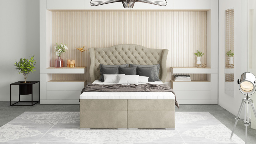Ropez Montana 140x200 łóżko z topperem i pojemnikami beżowy
