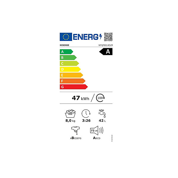 Lave-linge frontal 8kg 1400 tours/min Hisense WFQP8014EVM