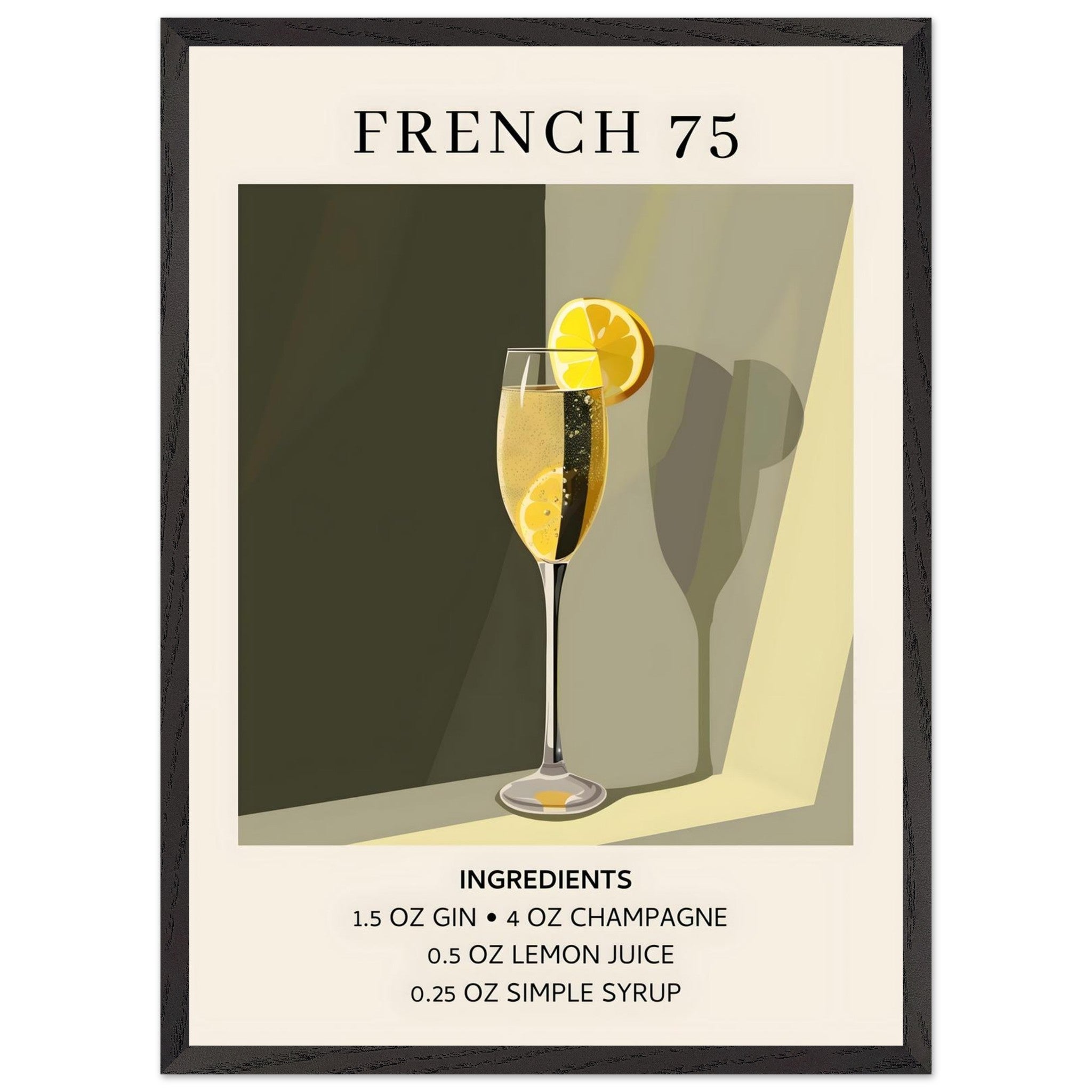 Artfulprints Poster met Lijst French 75 cocktail - Ingrediënten  - 50x70 cm - Groen