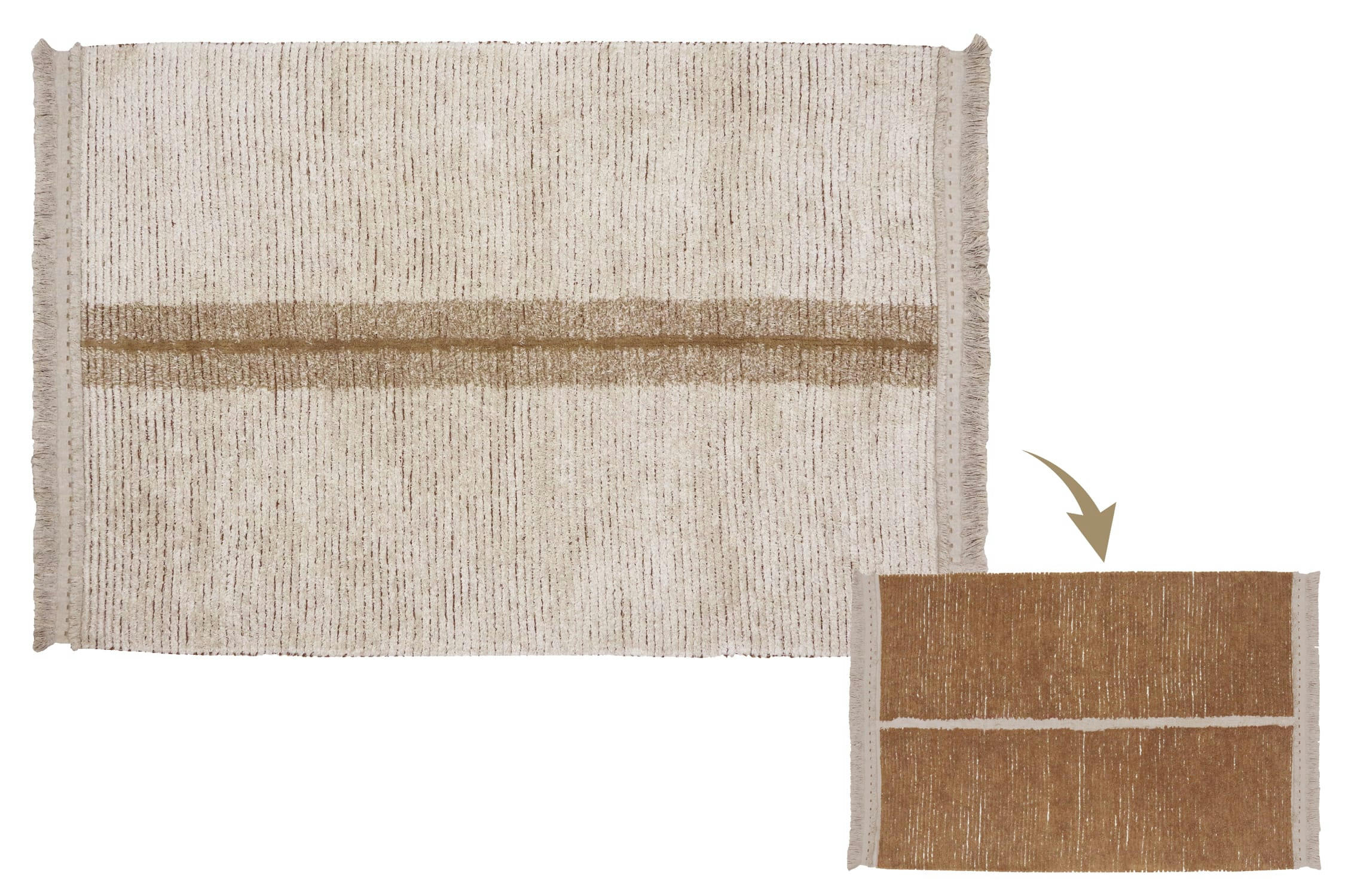 REVERSIBLE - Tapis lavable en coton marron et ligne blanche 170x240