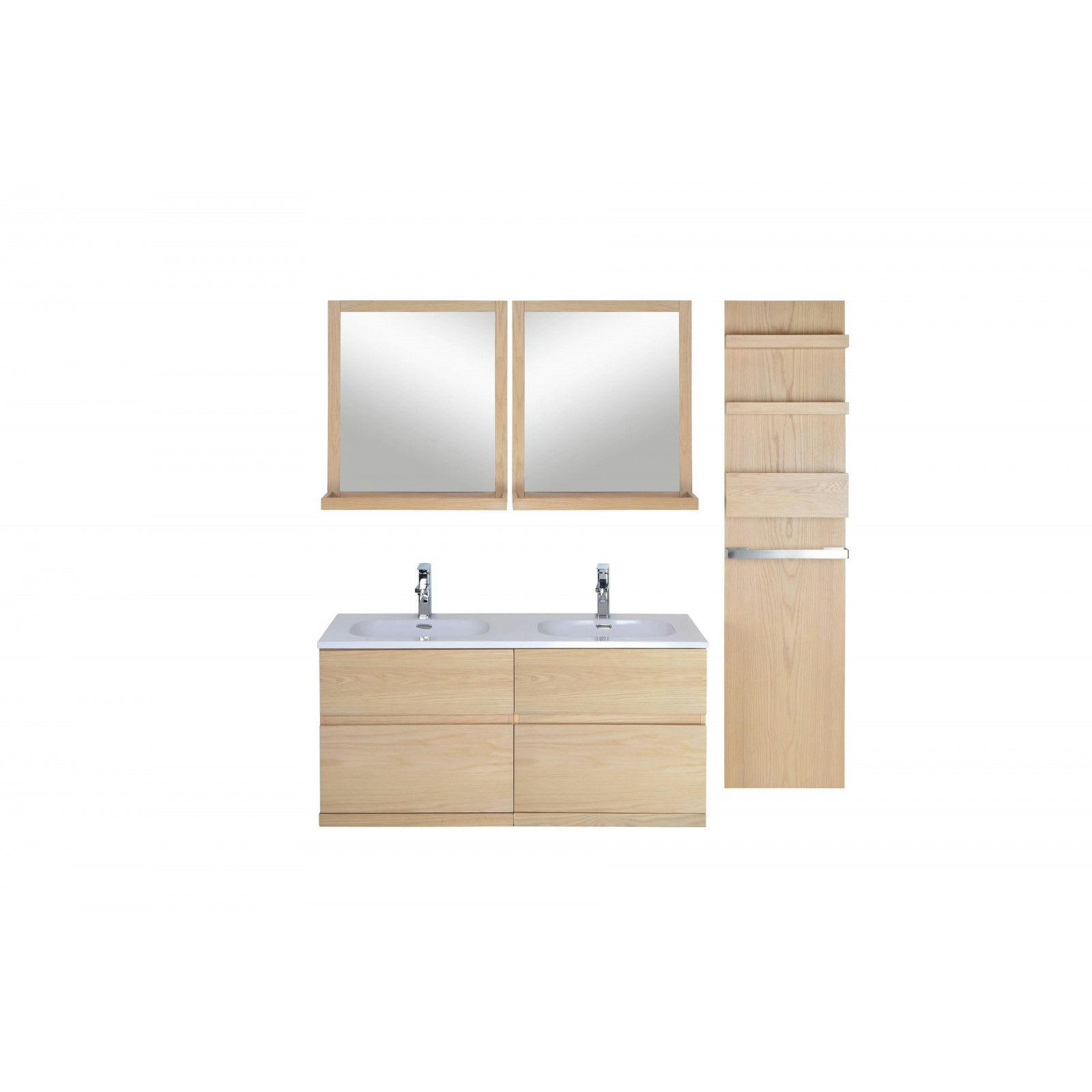 ENIO - Meuble sous vasque chêne avec plan résine  120cm + miroir + colonne