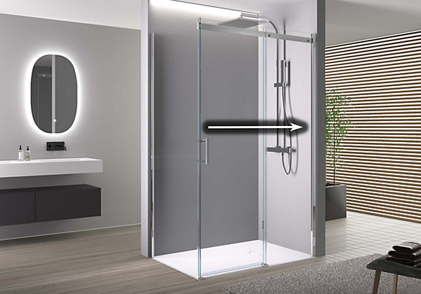 Cabine de douche, porte coulissante, verre sécurité ESG 6mm - Profil Chrome - 100x80x190cm (LxPxH)