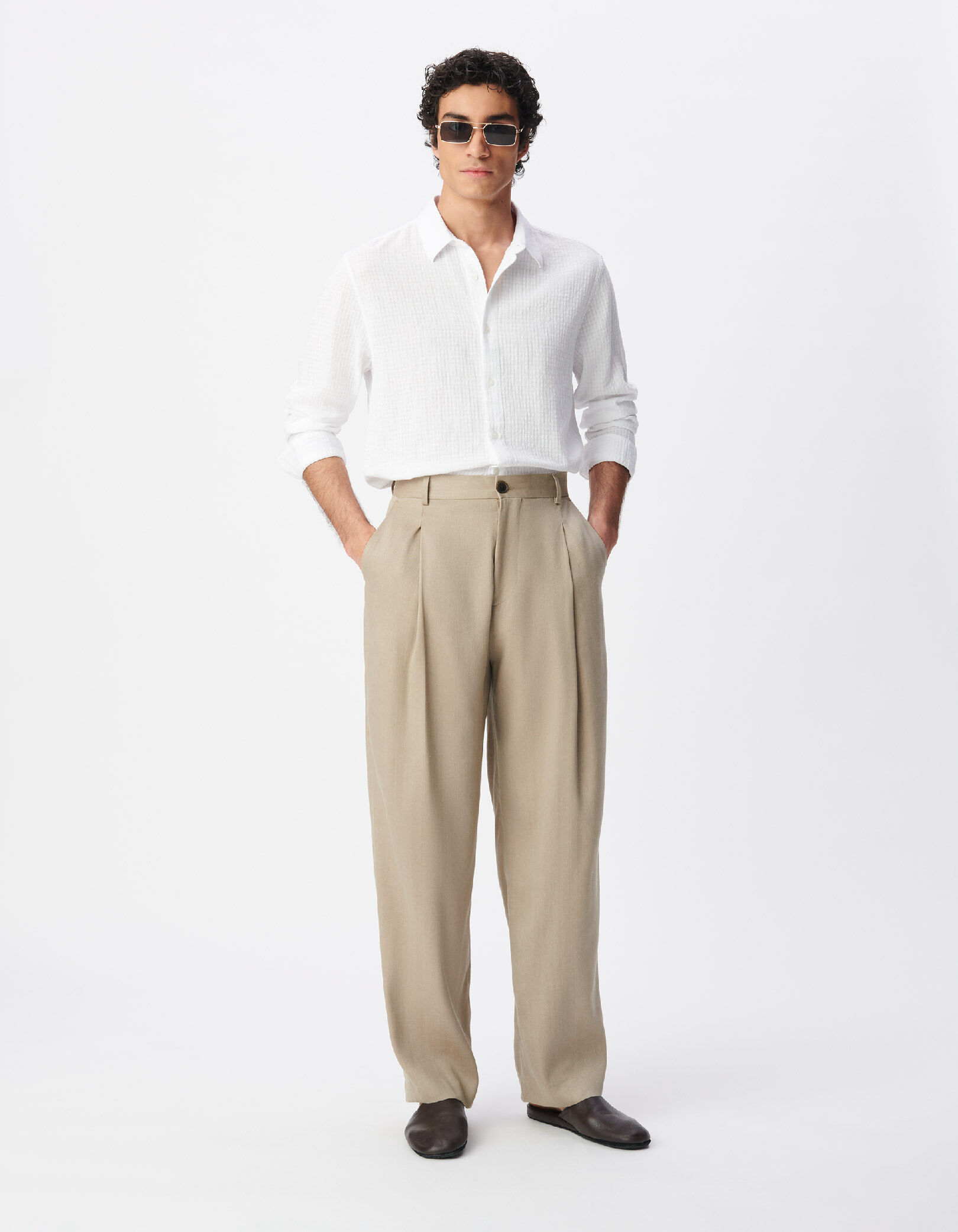 Pantalon de costume beige foncé lin mélangé Homme