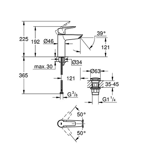 Grohe START Mitigeur monocommande lavabo taille M, avec bonde clic-clac, noir mat (G-235752432)