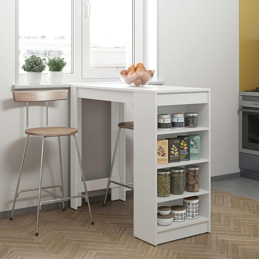 ARAVIS - Table bar effet bois blanc