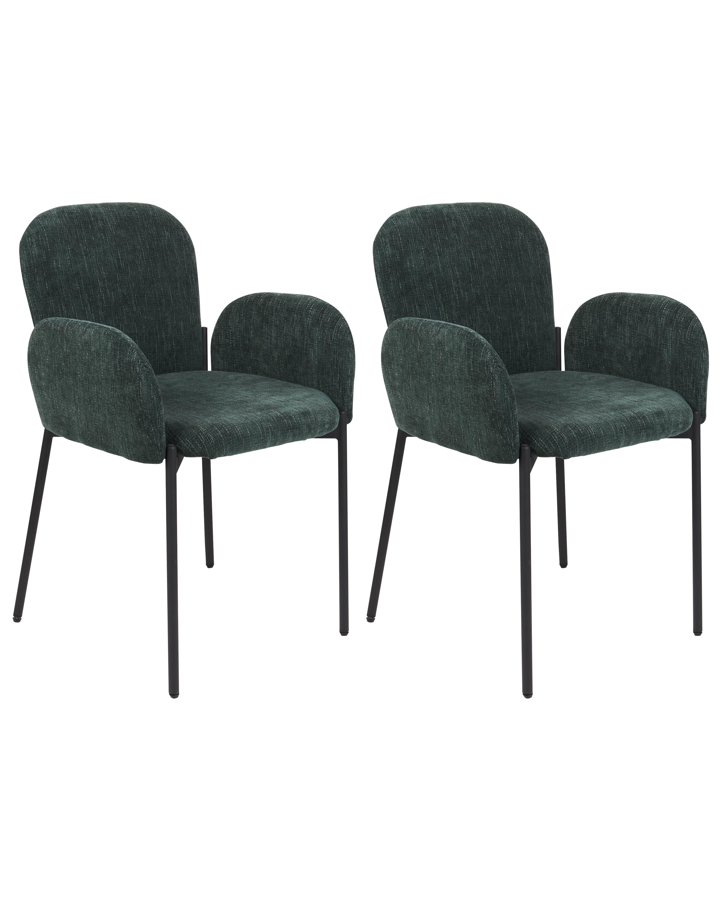Set of 2 Dining Chairs ALBEE Fabric Dark Green
