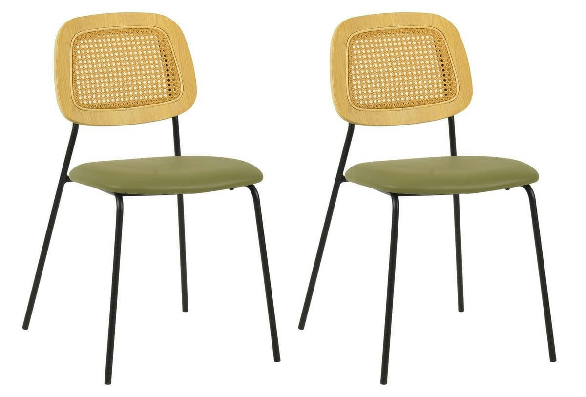 MEMPHIS - Lot de 2 chaises de repas simili cuir vert