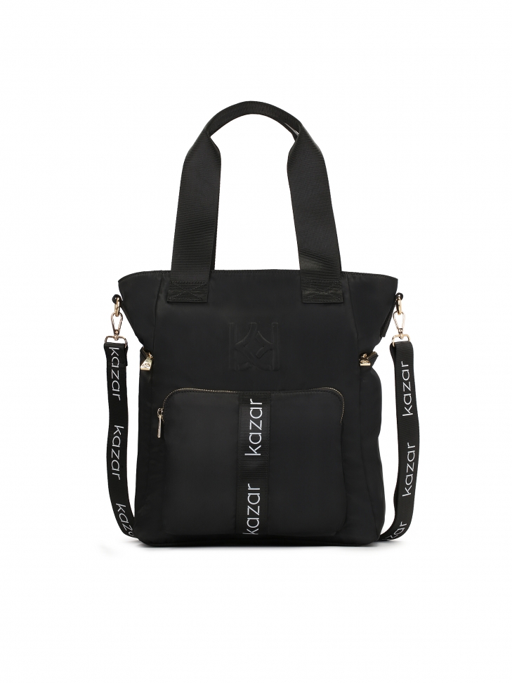 Practical black bag with handles and a detachable strap