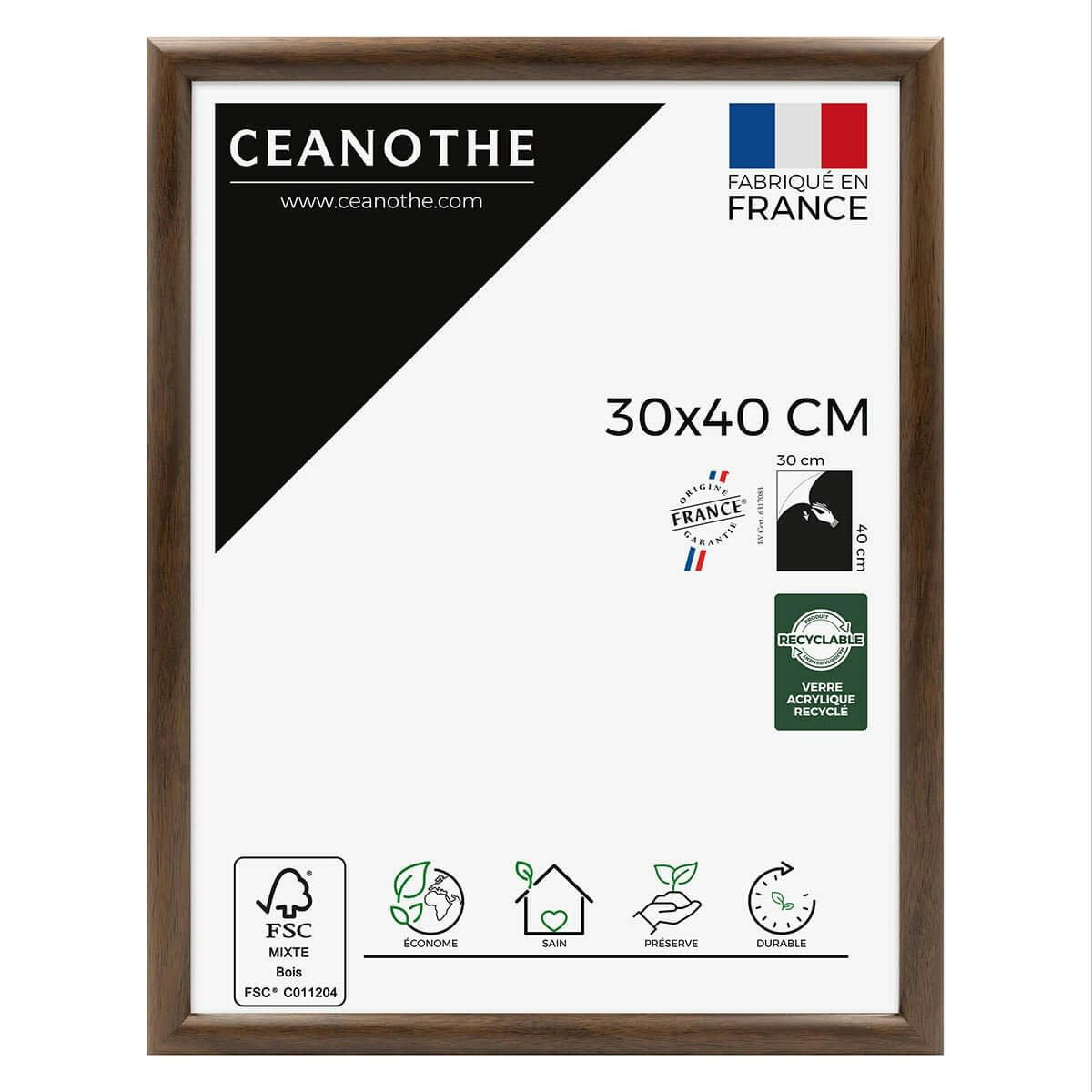 SHELTER - Cadre photo baguette arrondie ébène 30x40 cm résine recyclée