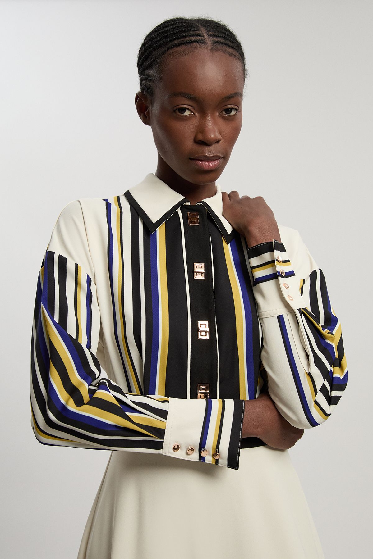 KarenMillen Contrast Stripe Twill Woven Maxi Shirt Dress